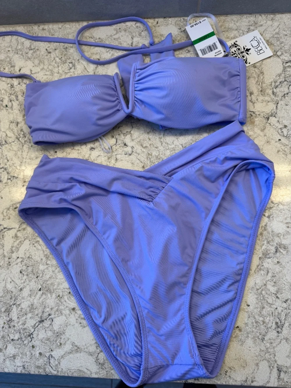 Becca Lavender Swimwear set butterfly top with high waisted bikini bottoms Large